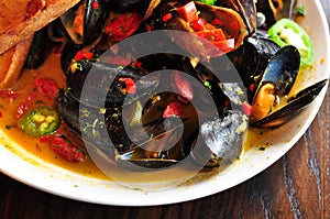 Bowl of Steamed Mussels photo