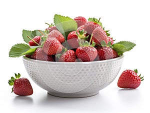 Bowl with strawberries and green leaves