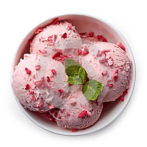 Bowl of strawberry ice cream