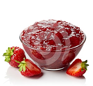 Bowl of strawberry jam photo