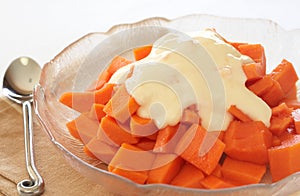 Bowl of summer papaya fruit salad