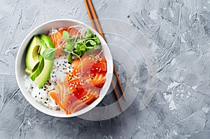 A Bowl of Sushi and Vegetables With Chopsticks