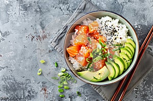 A Bowl of Sushi and Vegetables With Chopsticks