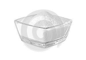 Bowl of sweet fructose powder isolated