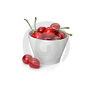 Bowl with sweet red cherries