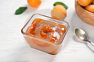 Bowl with tasty apricot jam