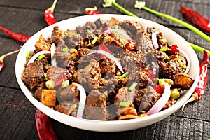 Bowl of tasty beef fry. Kerala foods background.