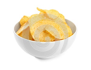 Bowl of tasty ridged potato chips