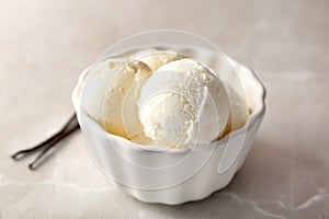 Bowl with tasty vanilla ice cream