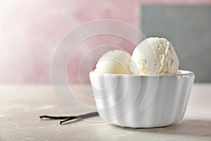 Bowl with tasty vanilla ice cream
