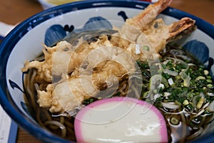 A bowl of tempura soba noodle