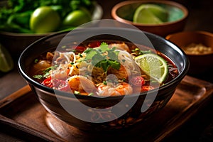 A bowl of Thailand noodle soup, Guay Teow soup. Generative AI photo