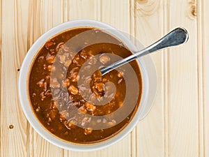 Bowl of Thick Chunky Vegetable and Bean Soup