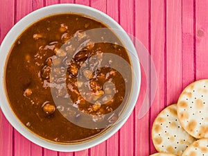 Bowl of Thick Chunky Vegetable and Bean Soup