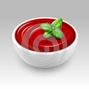 Bowl of Tomato Ketchup Sauce with Basil