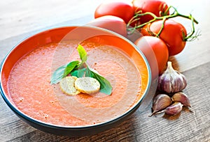 Bowl of tomato soup gaspacho