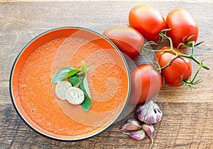 Bowl of tomato soup gaspacho