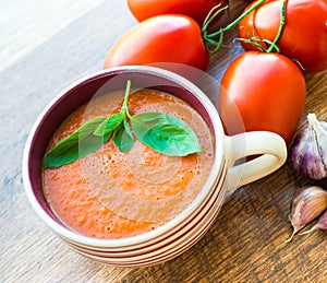 Bowl of tomato soup gaspacho