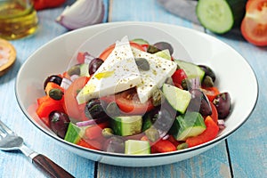 A bowl with traditional Greek salad Horiatiki