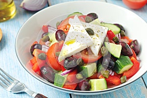 A bowl with traditional Greek salad Horiatiki