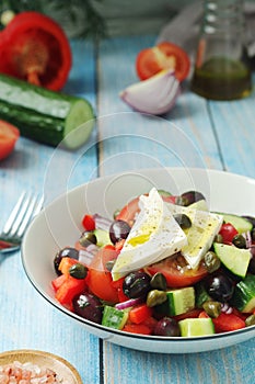 A bowl with traditional Greek salad Horiatiki photo