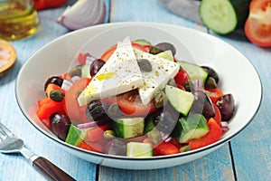 A bowl with traditional Greek salad Horiatiki photo