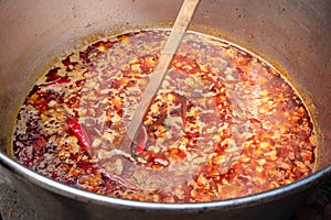 A bowl of traditional red Ukrainian borshch borsh , healthy food