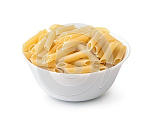 Bowl of uncooked penne lisce pasta