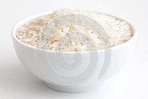 Bowl of uncooked white long grain rice