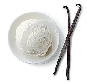 Bowl of vanilla ice cream scoop