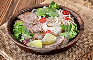 Bowl of Vietnamese pho bo photo