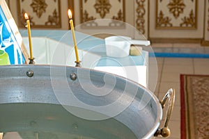 A bowl of water for baptism in the Orthodox Church