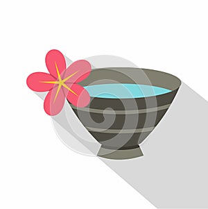 Bowl with water for spa icon, flat style