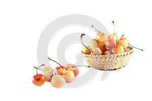 A bowl of white cherry isolated on white background