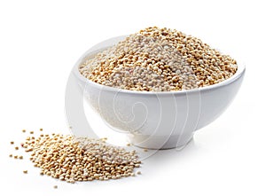 Bowl of white quinoa seeds