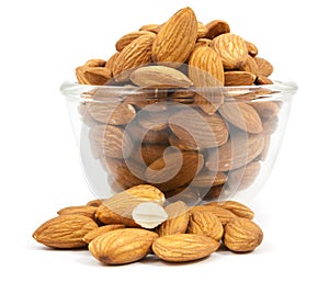 Bowl wood of almonds isolated