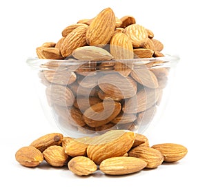 bowl wood of almonds isolated