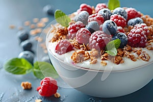 Bowl of Yogurt With Berries and Granola Generative AI