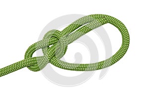 Bowline. A knot of green rope.