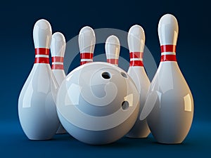 Bowling. 3D illustration on dark blue background