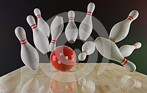 Bowling background, strike. 3d render