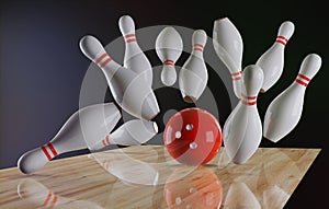 Bowling background, strike. 3d render