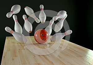 Bowling background, strike. 3d render