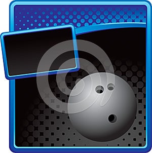 Bowling ball on blue and black halftone ad