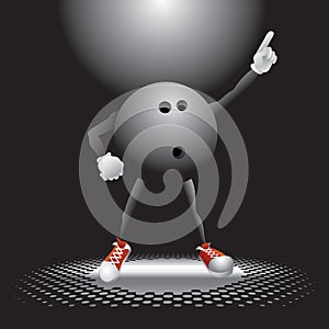 Bowling ball character on the dance floor