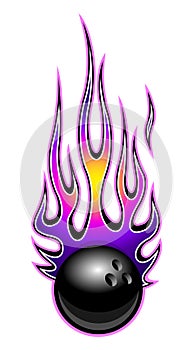 Bowling ball with classic hot rod flames vector illustration.