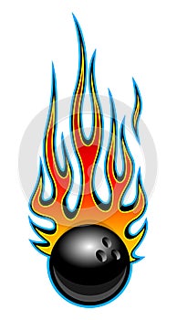 Bowling ball with classic hot rod flames vector illustration.