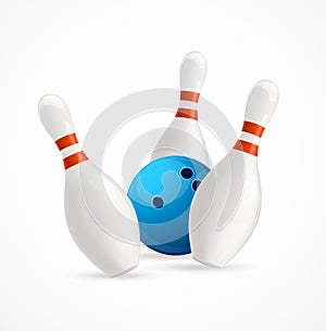 Bowling Ball Crashing Into The Pins. Vector