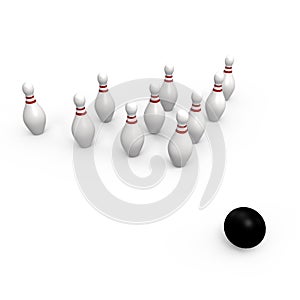 Bowling ball going for the pins - 3d image