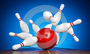 bowling ball hitting pins on alley